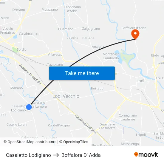 Casaletto Lodigiano to Boffalora D'Adda map