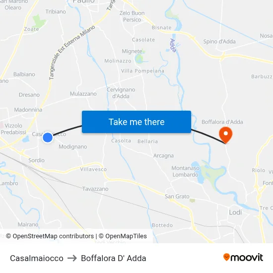 Casalmaiocco to Boffalora D'Adda map