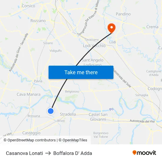 Casanova Lonati to Boffalora D'Adda map