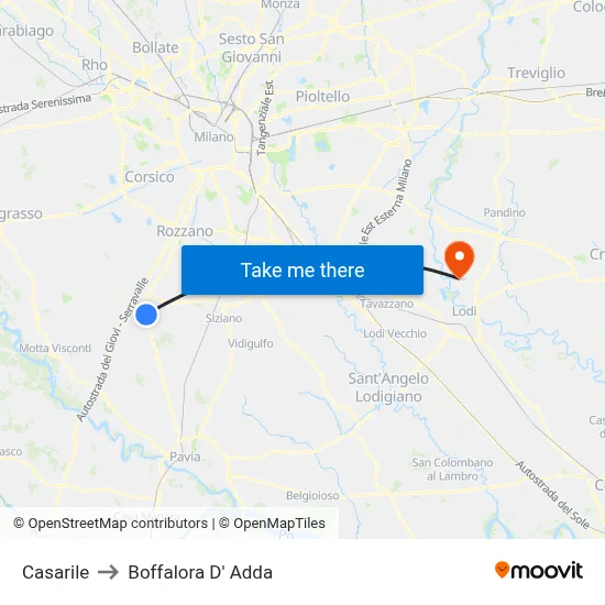 Casarile to Boffalora D'Adda map