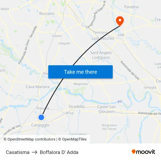 Casatisma to Boffalora D'Adda map