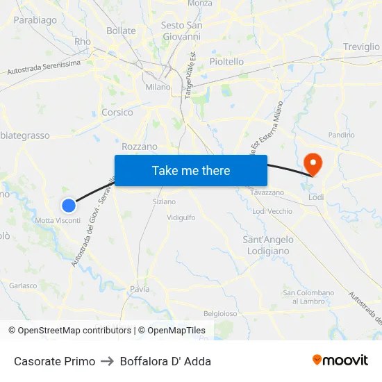 Casorate Primo to Boffalora D'Adda map