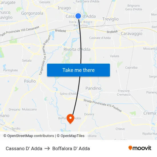 Cassano D'Adda to Boffalora D'Adda map