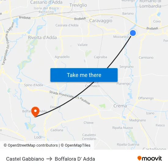 Castel Gabbiano to Boffalora D'Adda map