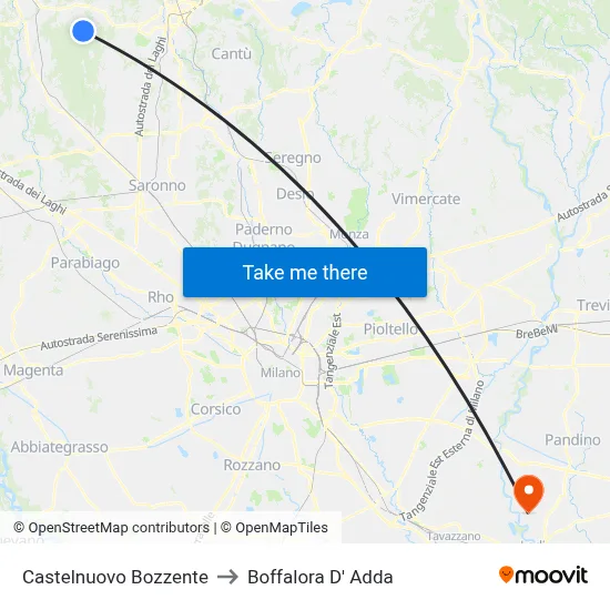 Castelnuovo Bozzente to Boffalora D'Adda map