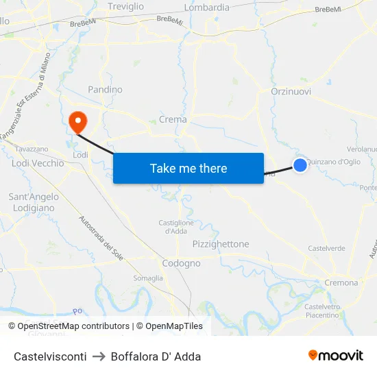 Castelvisconti to Boffalora D'Adda map