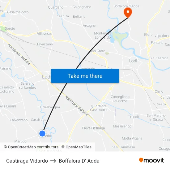 Castiraga Vidardo to Boffalora D'Adda map
