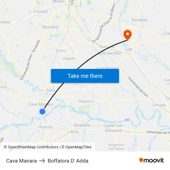 Cava Manara to Boffalora D'Adda map