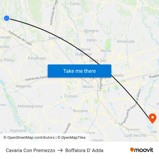 Cavaria con Premezzo to Boffalora D'Adda map