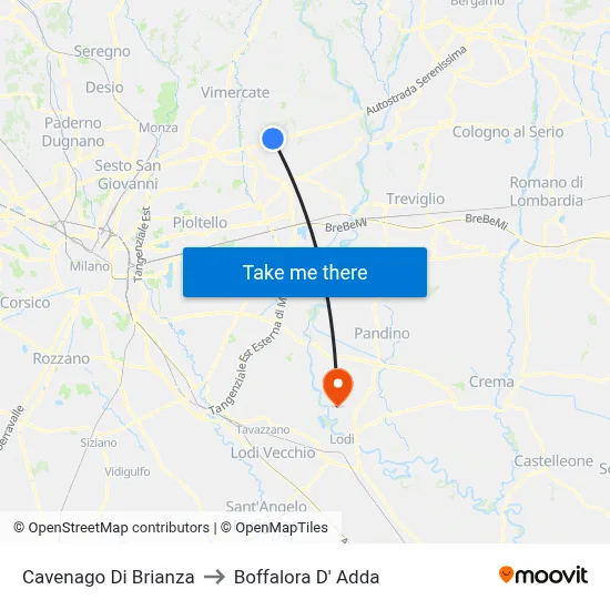 Cavenago di Brianza to Boffalora D'Adda map