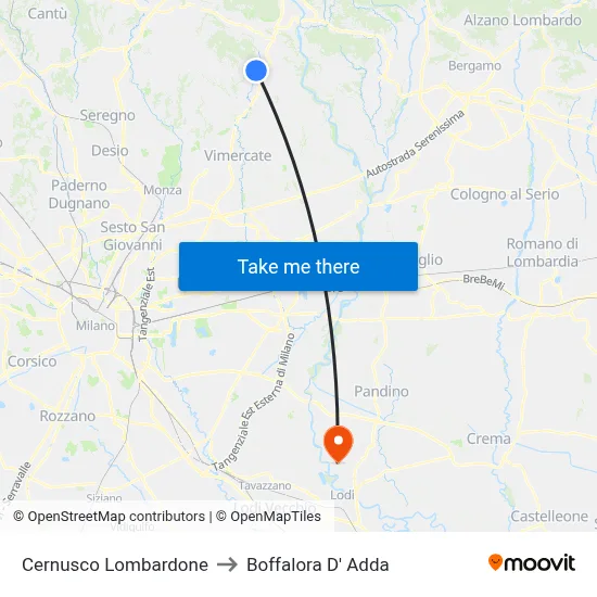 Cernusco Lombardone to Boffalora D'Adda map