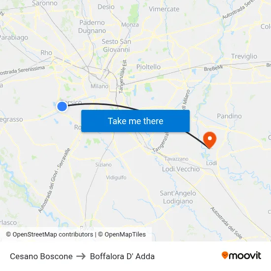 Cesano Boscone to Boffalora D'Adda map