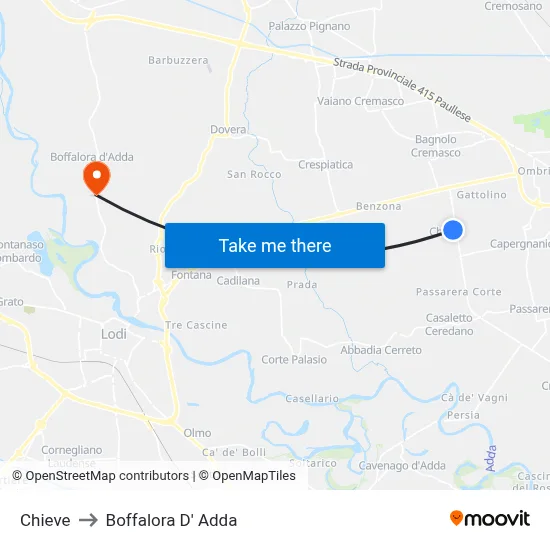 Chieve to Boffalora D'Adda map
