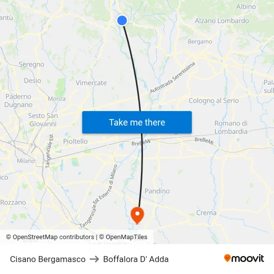 Cisano Bergamasco to Boffalora D'Adda map