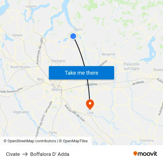 Civate to Boffalora D'Adda map