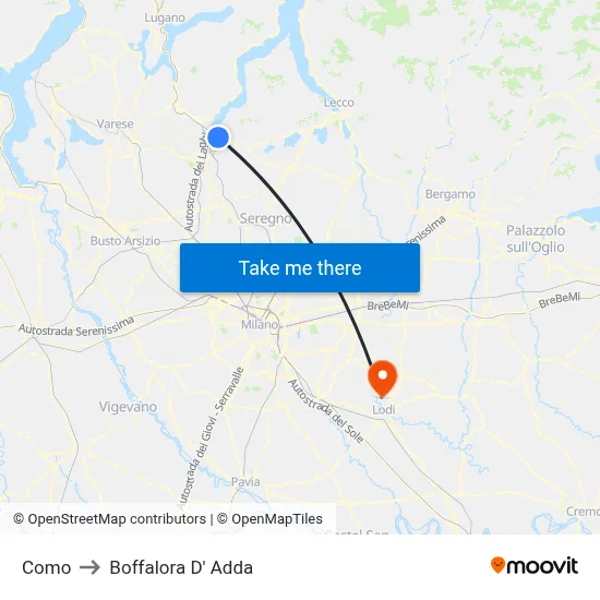 Como to Boffalora D'Adda map