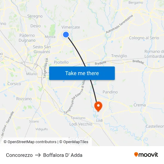 Concorezzo to Boffalora D'Adda map