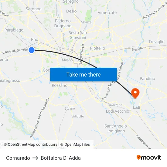 Cornaredo to Boffalora D'Adda map