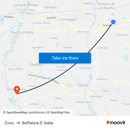 Covo to Boffalora D'Adda map