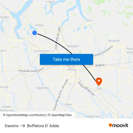 Daverio to Boffalora D'Adda map