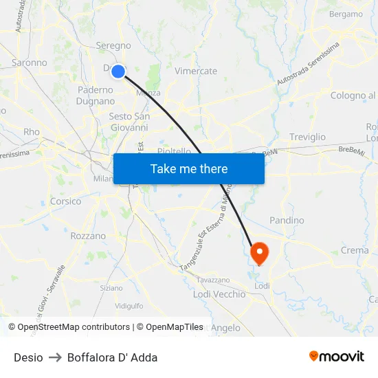 Desio to Boffalora D'Adda map