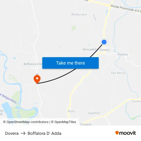 Dovera to Boffalora D'Adda map