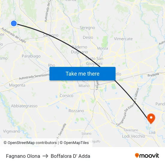 Fagnano Olona to Boffalora D'Adda map