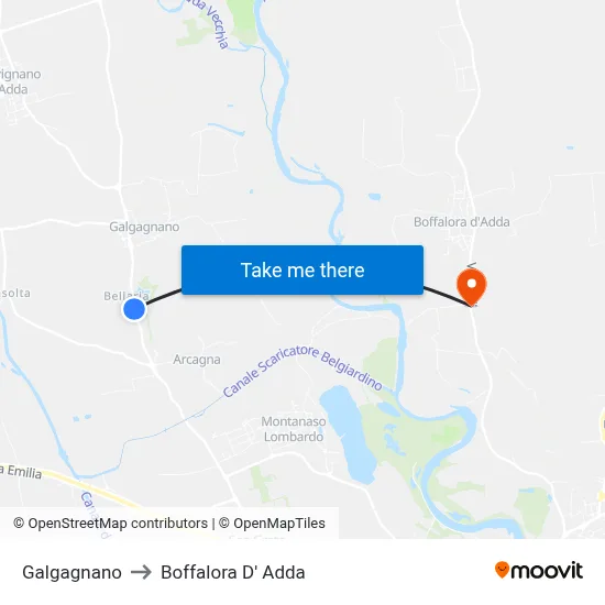 Galgagnano to Boffalora D'Adda map