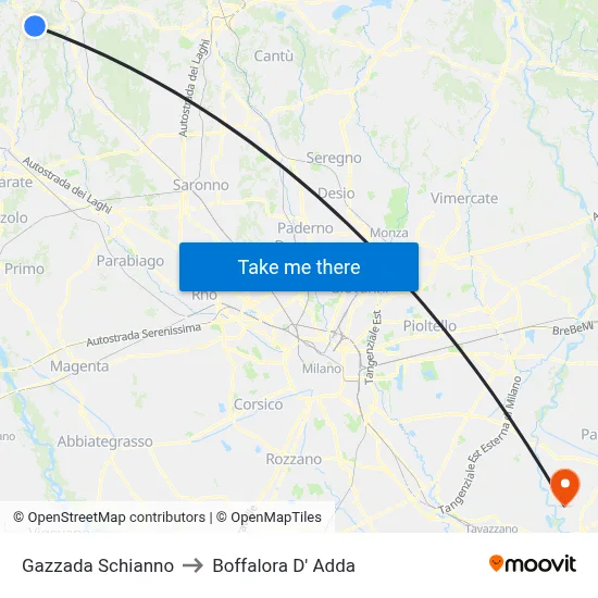 Gazzada Schianno to Boffalora D'Adda map