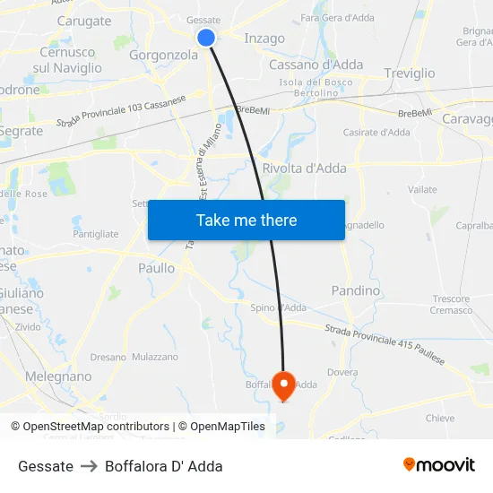 Gessate to Boffalora D'Adda map