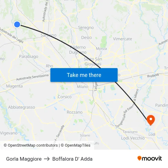 Gorla Maggiore to Boffalora D'Adda map