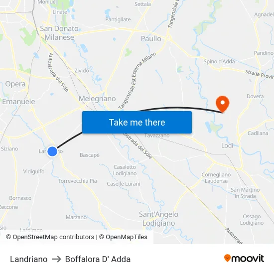 Landriano to Boffalora D'Adda map
