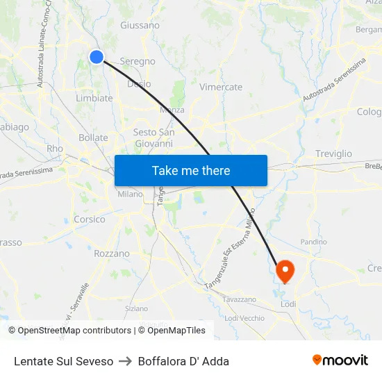 Lentate Sul Seveso to Boffalora D'Adda map