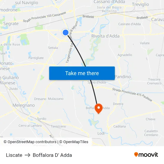 Liscate to Boffalora D'Adda map