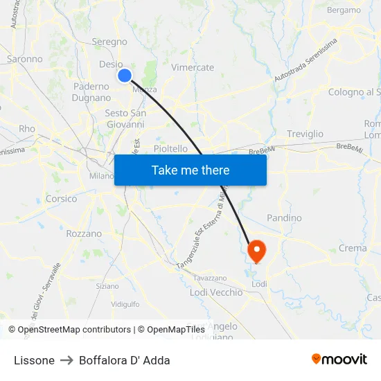 Lissone to Boffalora D'Adda map