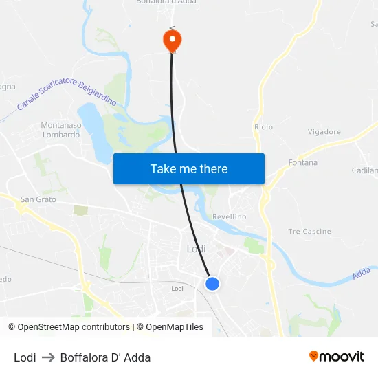 Lodi to Boffalora D'Adda map