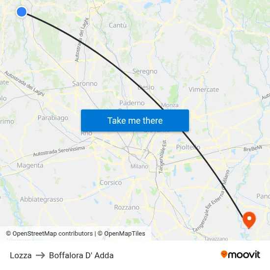 Lozza to Boffalora D'Adda map