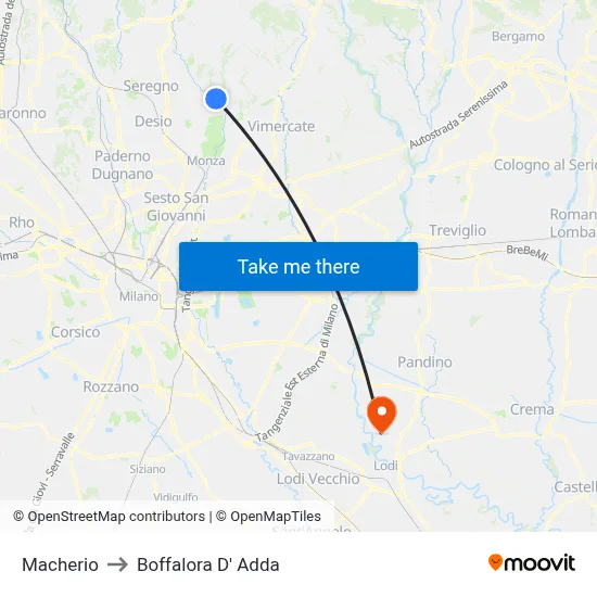Macherio to Boffalora D'Adda map