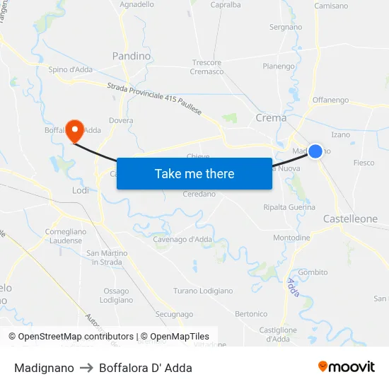Madignano to Boffalora D'Adda map