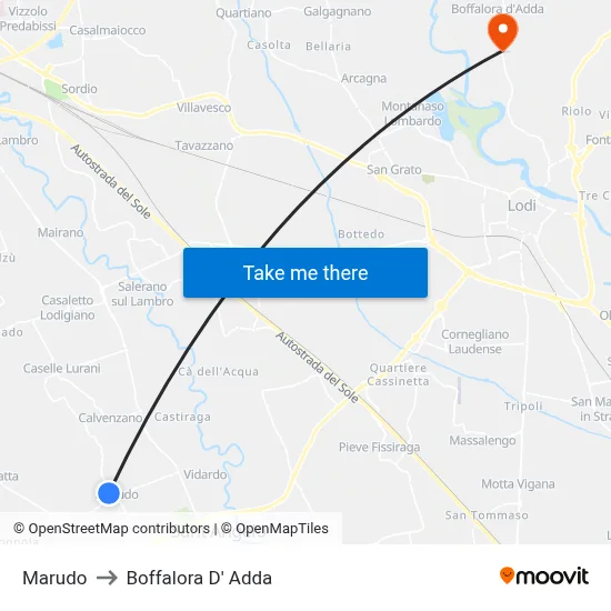 Marudo to Boffalora D'Adda map