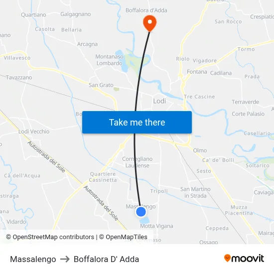 Massalengo to Boffalora D'Adda map