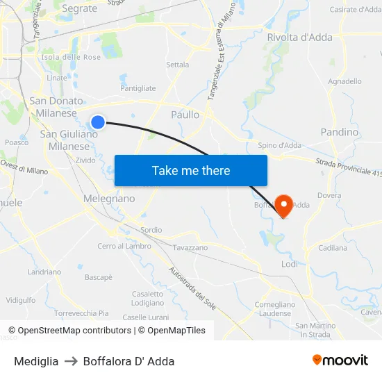 Mediglia to Boffalora D'Adda map