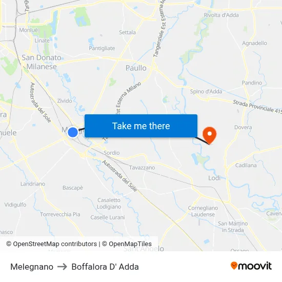 Melegnano to Boffalora D'Adda map