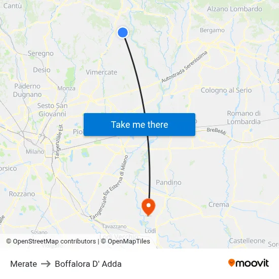 Merate to Boffalora D'Adda map