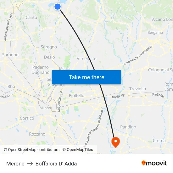 Merone to Boffalora D'Adda map