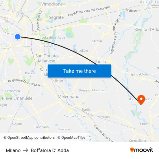 Milan to Boffalora D'Adda map