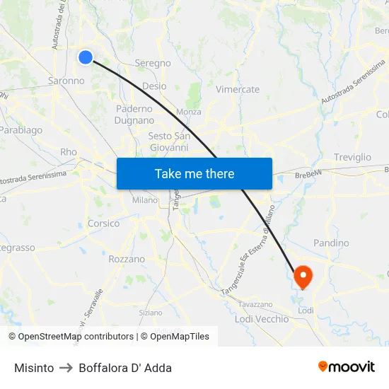 Misinto to Boffalora D'Adda map