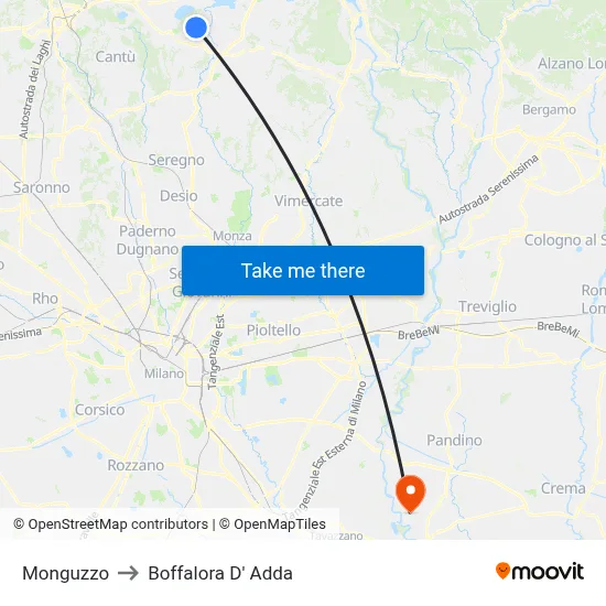 Monguzzo to Boffalora D'Adda map