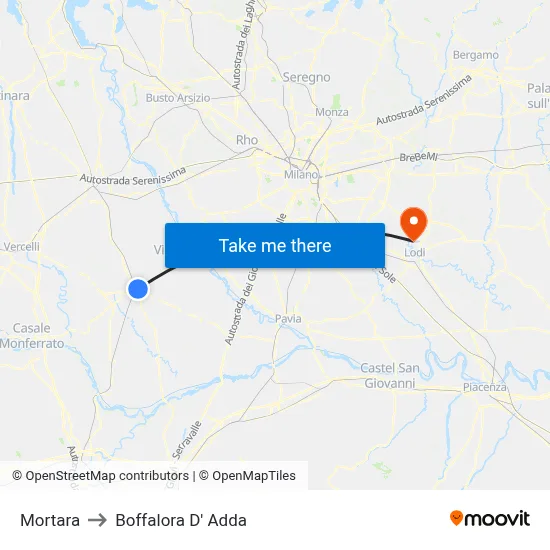 Mortara to Boffalora D'Adda map