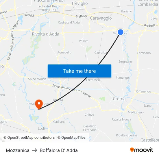 Mozzanica to Boffalora D'Adda map